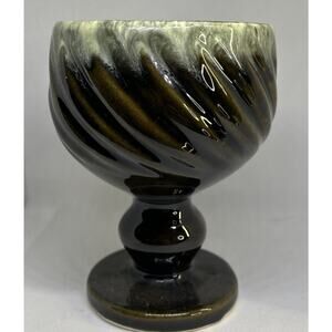 Vintage Hull USA Pottery F5 Green Drip Glaze Swirl Goblet Planter
